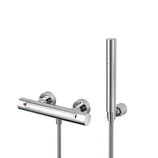 Mitigeur thermostatique de douche avec tuyau, douchette et support mural