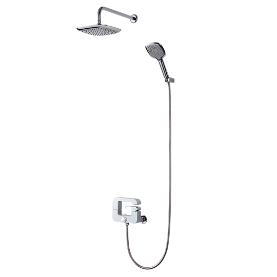 Mélangeur bain/douche avec douchette et pomme de douche et tuyau et support mural
