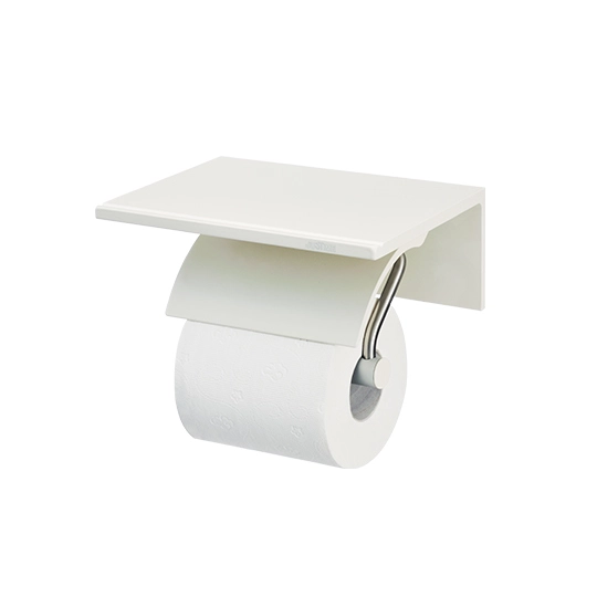 Porte-papier hygiénique simple avec étagère (direction libre) (aluminium avec revêtement ivoire)