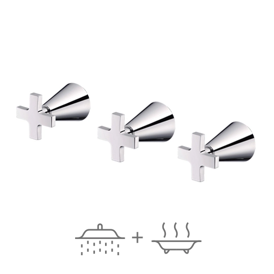 Robinet à trois poignées (pomme de douche/arrêt/baignoire)